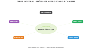 Infographie de synthèse du guide pilier Pompe à Chaleur 2026 : fonctionnement, prix, aides de l'Anah, comparatif marques et entretien.