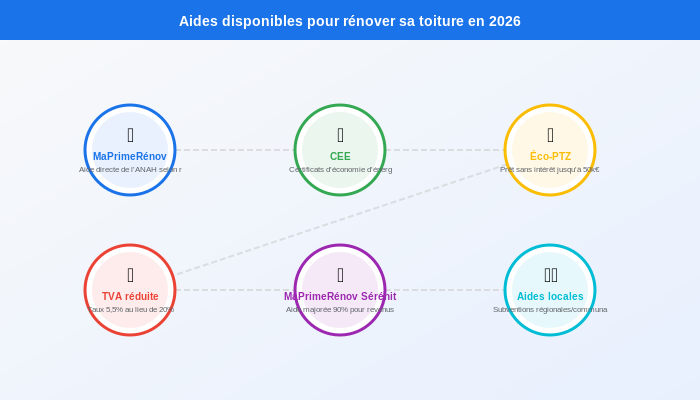 Aides rénovation toiture : démarches et conditions Infographie des aides et conditions pour rénover sa toiture en France