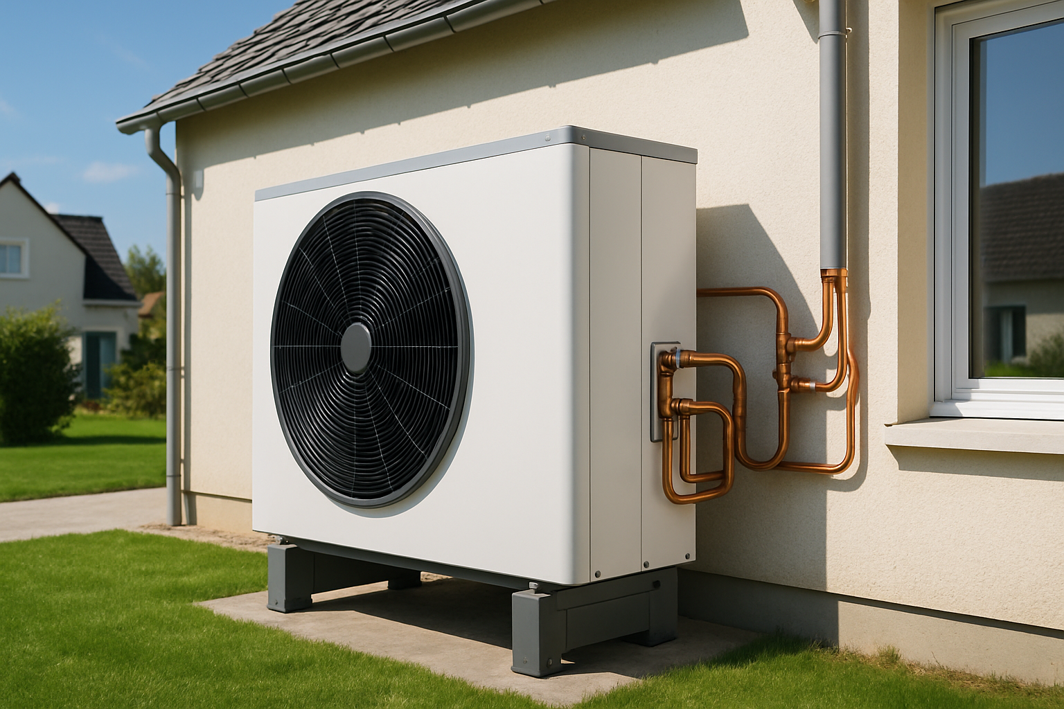Pompe à chaleur moderne installation maison prime énergie 2025 fonctionnement