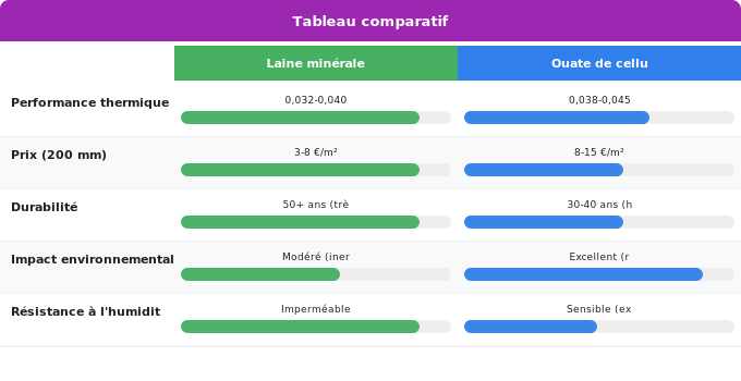 Schéma comparatif 3. Aide Énergétique — Matériaux isolants : laine minérale, ouate, fibre de bois