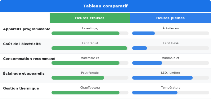 Schéma comparatif 5. Électricité — Comment adapter sa consommation aux heures pleines et creuse