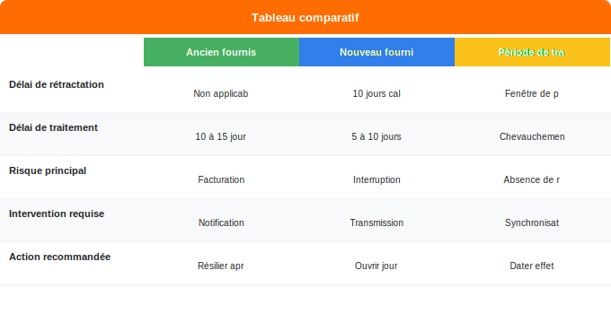 Schéma comparatif 1. Gaz — Délais et points critiques lors du changement de fournisseur