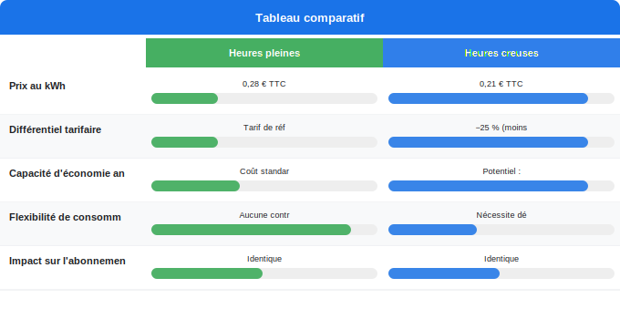 Schéma comparatif 5. Électricité — Écart de prix entre heures pleines et heures creuses