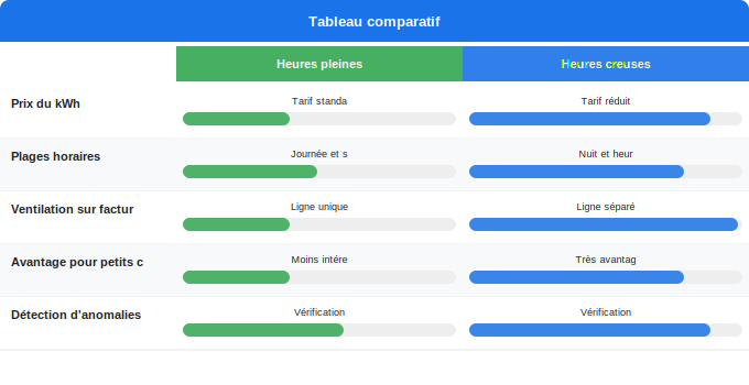 Schéma comparatif 5. Électricité — Tarifs heures pleines / heures creuses : une lecture spécial