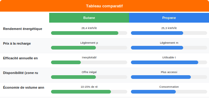 Schéma comparatif 1. Gaz — Propane ou butane : quel prix et quelle consommation pour vo