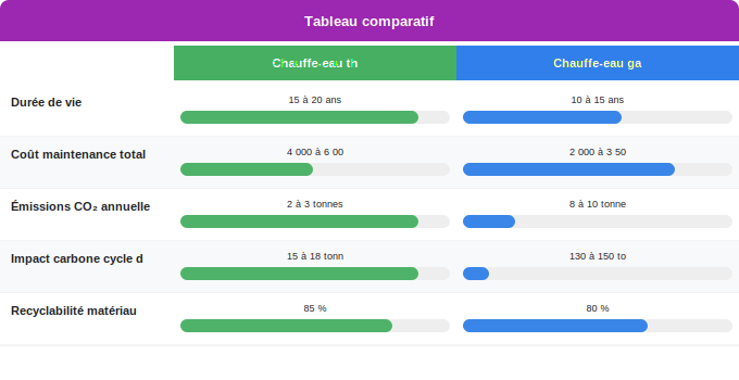 Schéma comparatif 3. Aide Énergétique — Durabilité, entretien et impact environnemental : critères l