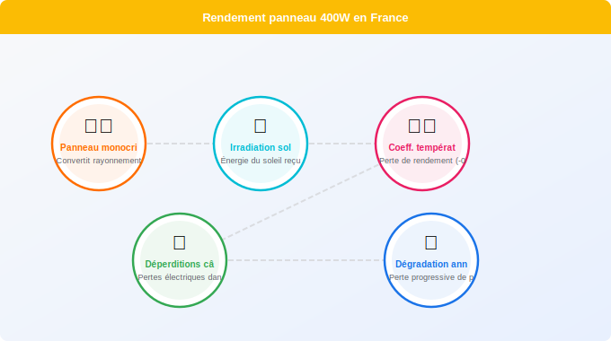 Rendement panneau 400W : combien de kWh par an en France ? Schéma technique 4. Solaire — Rendement panneau 400W : combien de kWh par an en France ?
