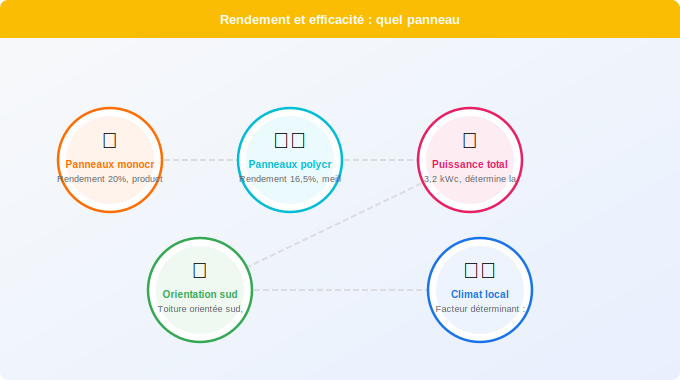 Rendement et efficacité : quel panneau produit vraiment plus Schéma technique 4. Solaire — Rendement et efficacité : quel panneau produit vraiment plus